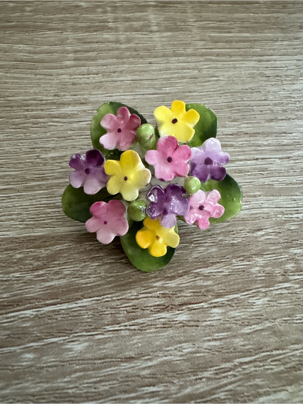 Vintage Cara China Staffordshire England Floral Enamel Brooch